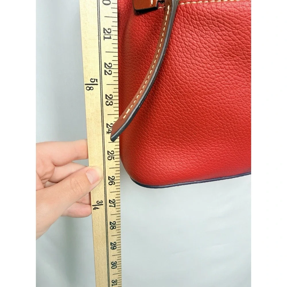 Dooney & Bourke Pebble Grain Red‎ Drawstring Bucket Bag Leather Crossbody Purse